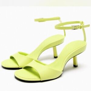 Zara Lime Green Ankle Strap Heels 7.5
